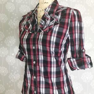Vintage DCC button down red and black plaid shirt